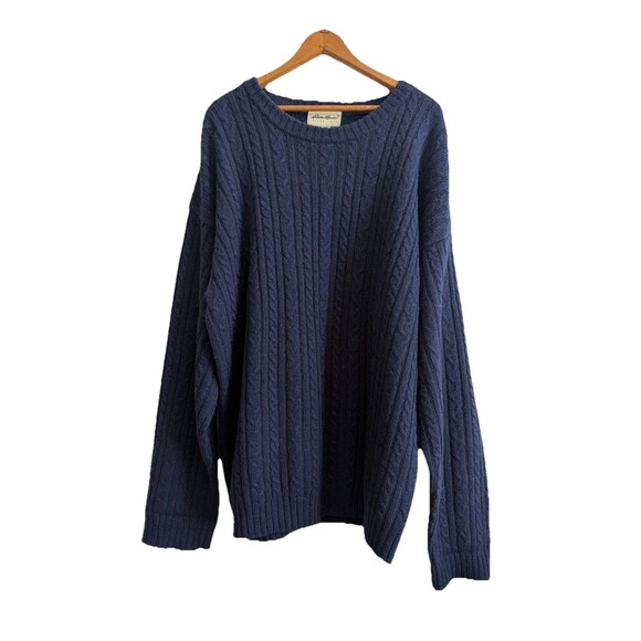 VTG Eddie Bauer Sweater Mens X-Large Navy Cable Knit Wool Grandpa Fisherman 90s - Picture 9 of 16